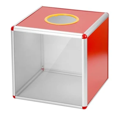 Afbeelding van QWORK® Transparante loterijdoos 30CM, robuuste donatiebus stembus met aluminium frame en acrylpanelen, voor donaties, loterijen stemmen