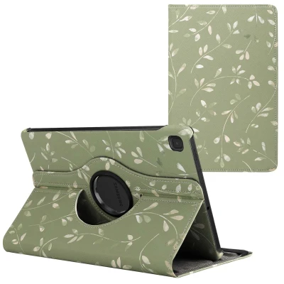 Afbeelding van Samsung Galaxy Tab S6 Lite Hoes: iMoshion 360 Draaibare Design Bookcase 2.0 Green Flowers Kunstleder Tablet Hoezen
