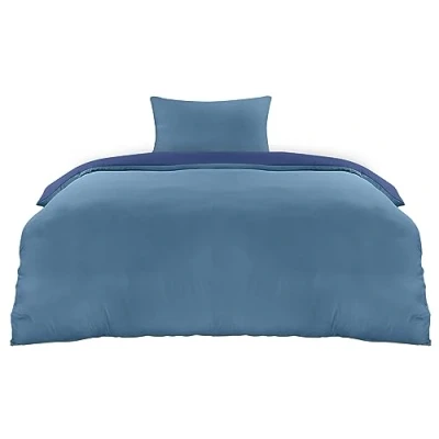 Afbeelding van Utopia Bedding Dekbedovertrek Set Zachte Microvezel 135x200cm met Kussensloop 50x75cm Beddengoed Donkerblauw En Lichtblauw