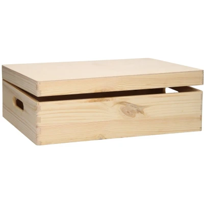 Afbeelding van Houten opbergkist met klepdeksel 39,6cm x 29,5cm 12,8cm