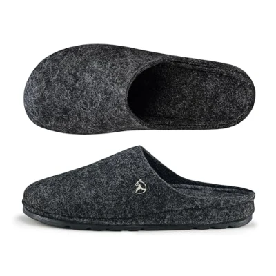 Afbeelding van ESTRO Pantoffels Heren Sloffen Huisschoenen Vilt met Rubberen Zool voor F05 (43, Zwart)
