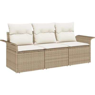 Afbeelding van vidaXL 3 delige tuinzetelset met kussens in Beige Poly Rattan