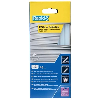 Afbeelding van Rapid Lijmpatronen voor PVC en Kabels, 48 Lijmsticks 190mm Lengte, Speciaallijm, Hete Lijm Lijmpistolen 11mm, 12mm