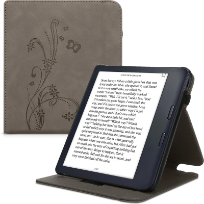 Afbeelding van kwmobile hoes geschikt voor Kobo Libra Colour Cover e reader in grijs Stengels en Vlinder design