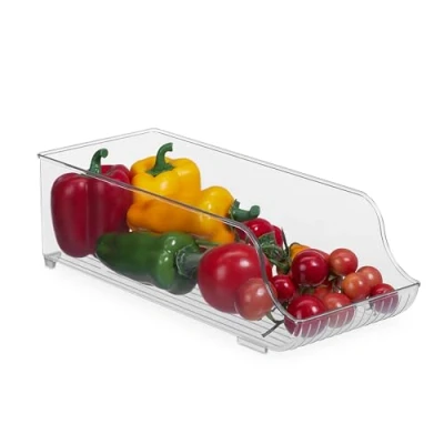 Afbeelding van Relaxdays koelkast organizer, opbergbak voor levensmiddelen, HxBxD: 10,5x14x35 cm, langwerpig koelkastbakje, transparant