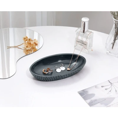 Afbeelding van sieradendienblad, honingraat hars sieraden organizer voor ring, oorringen, halskettingen, armbanden, horloges, haarspelden, sieraden, desktop decoratieve sieradenhouder grijs