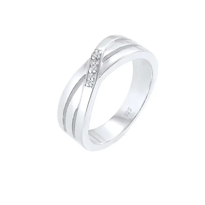 Afbeelding van Elli DIAMONDS Dames Kruis Over Verloving met Diamant (0.015 ct.) in 925 Sterling Zilver
