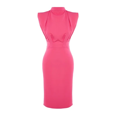 Afbeelding van Trendyol Dames Midi Basic Slim fit geweven jurk, Fuchsia,34, Fuchsia, 32