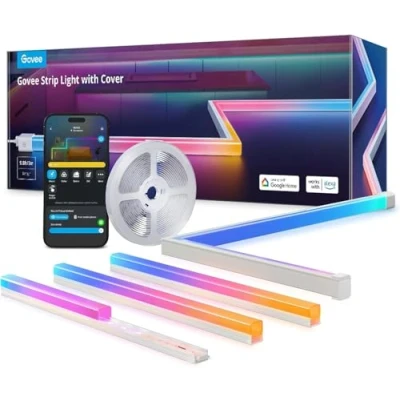 Afbeelding van Govee RGBIC Ledstrip met profiel, 3 m smart ledstrip, compatibel Alexa en Google Assistant, 64 scènemodi, app bediening, rail strips voor slaapkamer, plinten, kast,