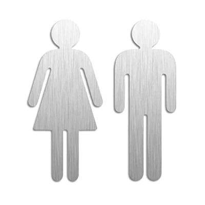 Afbeelding van Deurbordjes dames/heren wc H=120 mm set van 2 pictogrammen roestvrij staal mat geborsteld zelfklevend