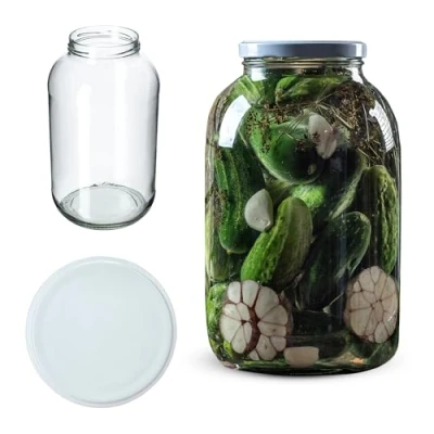Afbeelding van KADAX inmaakpotten, 4 liter, diameter van 100 mm, ronde potten (1 stuk, wit deksel)