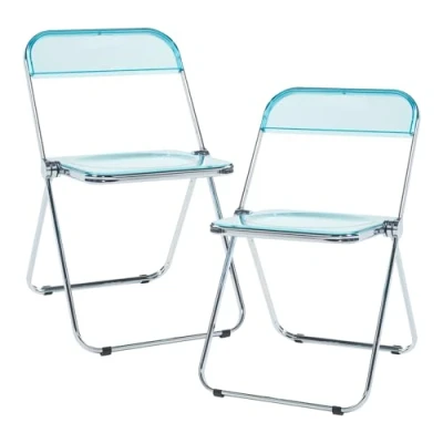 Afbeelding van [en.casa] Klapstoel Pornainen transparante stoel set van 2 eetkamerstoel met rugleuning opvouwbare campingstoel 74x46x47 cm lichtblauw