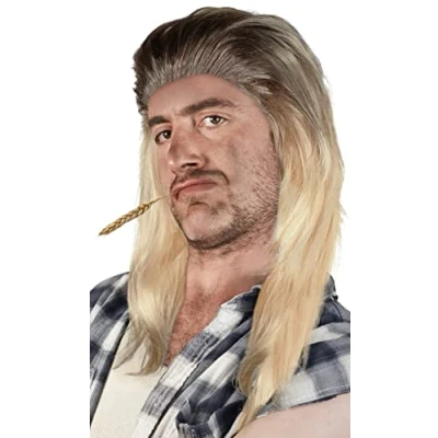 Afbeelding van Mullet Pruik Pimp Blond Brunette Grijs Zwart (Blond/Zwart)
