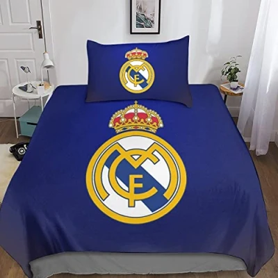 Afbeelding van XYueww REAL MADRID Dekbedovertrek Sets 3 delig, 3D beddengoedset, zachte gezellige microvezel dekhoezen, voetbaldekbedovertrek met ritssluiting, voor tieners en volwassenen single (135 x 200 cm)