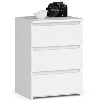 Afbeelding van AKORD Nachtkastje CL 3 met schuifladen, voor woonkamer, slaapkamer, garderobe, kantoor en werkkamer, modern functioneel design, 35 x 40 57 cm, 26 kg, wit
