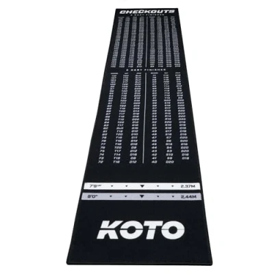 Afbeelding van KOTO Carpet Dartmat Check Out Zwart 285 x 60 cm, hoogwaardige tapijt dartmat, rubberen basis, 4 werplijnen, middenlijn &amp; beschermingsfunctie voor vloer en darts, professioneel gebruik