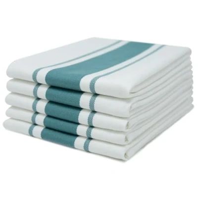 Afbeelding van Sticky Toffee 100% Katoenen Theedoeken, Set van 5 Keukenhanddoeken 50 x 70 cm Blauw Aqua Streep Absorberende Restaurant Bar Glazen Keukendoeken
