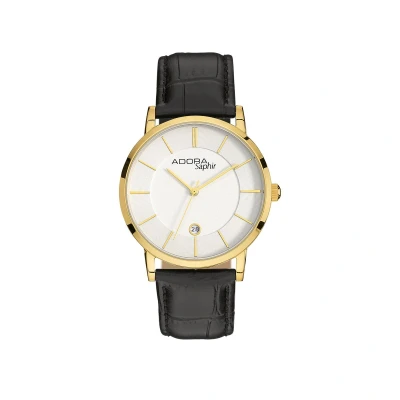 Afbeelding van Adora Saphir Herenhorloge Elegant Design Saffierglas &amp; Leren Band 40mm