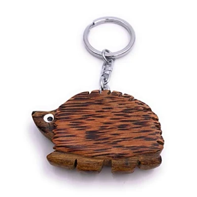 Afbeelding van H Customs Egel schattig hout edel handgemaakte sleutelhanger hanger