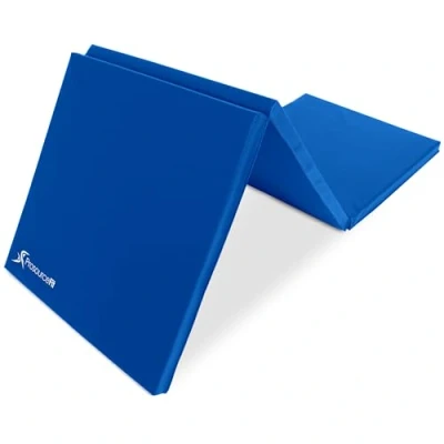 Afbeelding van ProsourceFit Tri Fold opvouwbare dikke oefenmat 15,5 cm x 2 met handgrepen voor MMA, gymnastiek core work outs, blauw