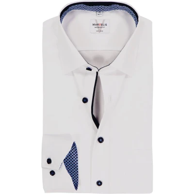 Afbeelding van MARVELIS modern fit overhemd mouwlengte 7 twill wit Strijkvrij Boordmaat: 38