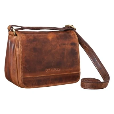 Afbeelding van STILORD &#039;Malou&#039; Kleine Vintage Schoudertas voor Dames Elegante Mini Handtas Lederen Tas Crossbody Bag Uitgaan Klassieke Avondtas Partytas Echt Leer, Kleur:kara cognac