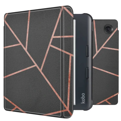 Afbeelding van Kobo Libra Colour Hoes: iMoshion Design Slim Hard Case Sleepcover Bookcase met stand Black Graphic Kunstleder E Reader Hoezen