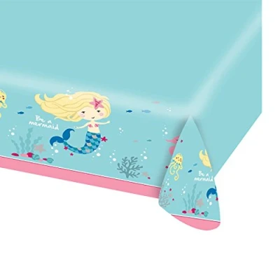 Afbeelding van Amscan Tafelkleed Zeemeermin Junior 120 X 180 Cm Blauw/roze