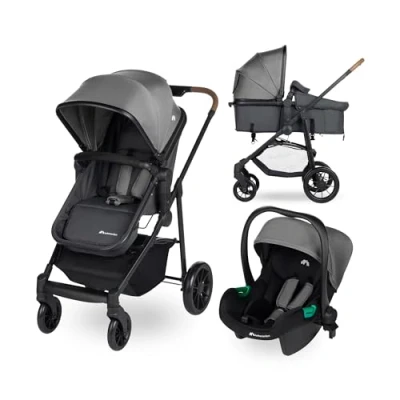 Afbeelding van Bebeconfort Haze Trio, 3 in 1 reissysteem kinderwagen, 0 4 jaar, max. 22 kg, 2 zitgedeelte, omkeerbare en lichte i Size babyautostoeltje, opvouwbaar, opbergmand, Tinted Stone