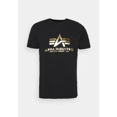 Afbeelding van Alpha Industries FOIL Tshirt print, Heren, Maat: Small, Black/yellow gold