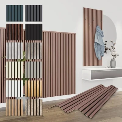 Afbeelding van HEXIM Akoestische panelen, 138,5 x 60 cm, flexibele lamellenwand, hout, mdf wandpanelen, wandbekleding, binnendecoratie, geluidsisolerend (6 4,98 m², mauve APH03)