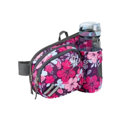 Afbeelding van Waterfly heuptas met flessenhouder voor dames en heren, ademende reflecterende strepen hardlopen, fietsen, kamperen, klimmen, reizen, camouflagerood, Small
