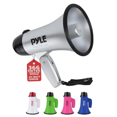 Afbeelding van Pyle Megafoon Toeter met Sirene Luidsprekerhoorn Draagbare Luidspreker Werkt op Batterijen 20 Watt Microfoon PA Geluid Opvouwbare Handgreep voor Cheerleading en Politiegebruik