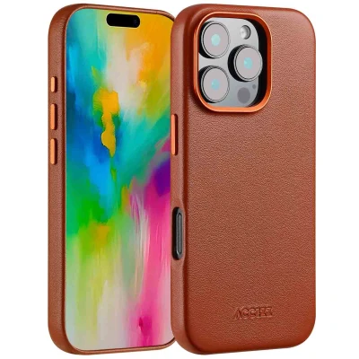 Afbeelding van Apple iPhone 16 Pro MagSafe Hoesje Echt leder Accezz Backcover Bruin Telefoonhoesje