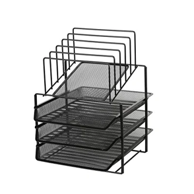 Afbeelding van Gelaagde brievenbussen met 5 tussenschotten. Papiersorteerder / multifunctionele bureau organizer. Bestandshouder voor kantoor, school, studie, kunstwerk, huiswerk kinderen zwart
