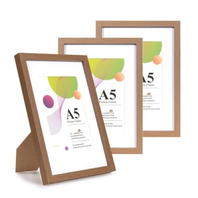 Afbeelding van Scholar Tree A5 bruin frame, 3 pack fotolijst, bruine fotolijsten 21 x 14,8 cm, met standaard, tafelblad of wandophanging, houten 6x4 bevestiging