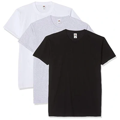 Afbeelding van Fruit of the Loom Heren T Shirt Valueweight Tee, 3 Pack, Veelkleurig (wit/zwart/Heather Grey E), XL