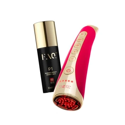 Afbeelding van FOREO Beauty Answer FAQ 102 Bundel EMS, RF &amp; LED Lichttherapie Anti Aging Apparaat + P1 Manuka Honing Geleidende Primer 30ml Roodlichttherapie Radiofrequentie Huidversteviging