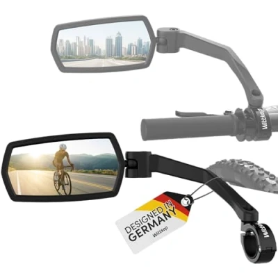 Afbeelding van WITTKOP Fietsspiegel, groot HD gezichtsveld, 360 graden draaibaar en inklapbaar, montage boven onder, onbreekbaar duurzaam, convexe achteruitkijkspiegel voor fiets, e bike, links, stuur, bike