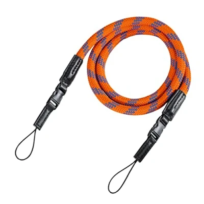 Afbeelding van Hama Camerariem met snelsluiting (gevlochten draagriem, nekband 120 cm lengte, nylon, universele schouderriem voor spiegelreflex, DSLR, compacte camera en systeemcamera, retro), oranje/blauw