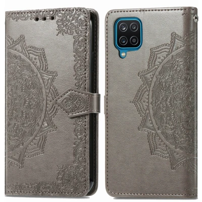 Afbeelding van Samsung Galaxy A12 Hoesje Kunstleder iMoshion Bookcase Grijs Telefoonhoesje