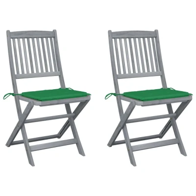 Afbeelding van Tuinstoelen 2 st inklapbaar met kussens massief acaciahout