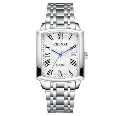 Afbeelding van JewelryWe Heren Dames Paar Polshorloge Quartz Analoog Rechthoekig Keramische Band Partner Vriendschap Horloge met Strass Zwart Wit Geschenk Valentijnsdag, zilver/wit herenhorloge, armband