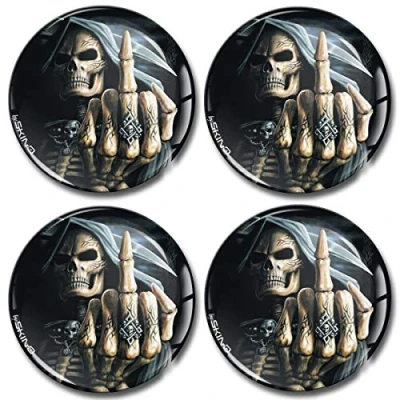 Afbeelding van SkinoEu® 4 x 68 mm 3D gel siliconen stickers doodshoofd schedel middelvinger velgenstickers voor wieldoppen naafdoppen wielnaafdop autotuning A 2568