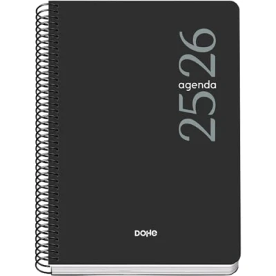 Afbeelding van Dohe Schoolagenda 2025 2026 Weekoverzicht, Formaat A5 (15x21 cm), Spaans en Engels, September tot Juni, Spiraalbinding, Flexibele Kaft ESENCIAL Zwart