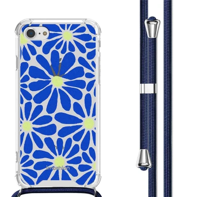 Afbeelding van imoshion Hoesje Geschikt voor iPhone SE (2022) / (2020) 8 7 Design met Koord Cobalt Blue Flowers Connect