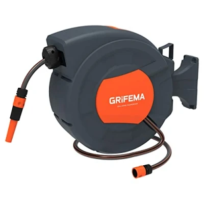 Afbeelding van GRIFEMA G301 25 Persluchtslanghaspel, Slanghaspel met Automatische Oproller voor Perslucht Slang, 180 Muur Draaibaar, （Slang: 25m+1.5m）
