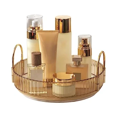 Afbeelding van 360 roterende make up organizer, cosmetische opslag huidverzorging draaiende houder lippenstiften borstels parfum display stand doos voor kaptafel, dressoir, badkamer (oranje)