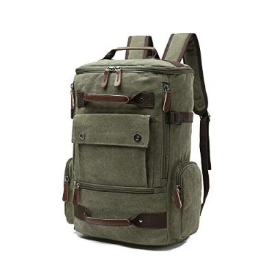 Afbeelding van Canvas Rugzak, Casual Rugzak Unisex Vintage Wandelen Reistas Laptop Schooltas Student Tas Satchel Trekking Camping Tas, Groen, L, dagrugzak