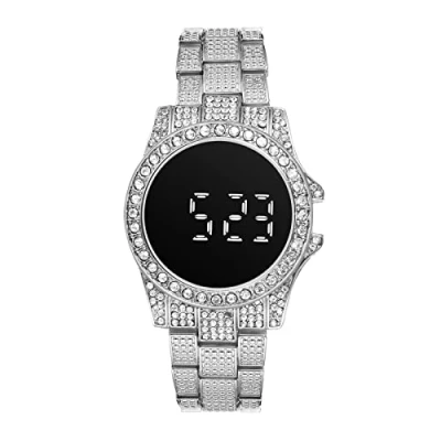 Afbeelding van JewelryWe Mannen Vrouwen Horloges Gold Tone Legering Quartz Horloge Stijlvolle Strass Business Casual Jurk voor Vaderdag, Zilver Zwart, armband